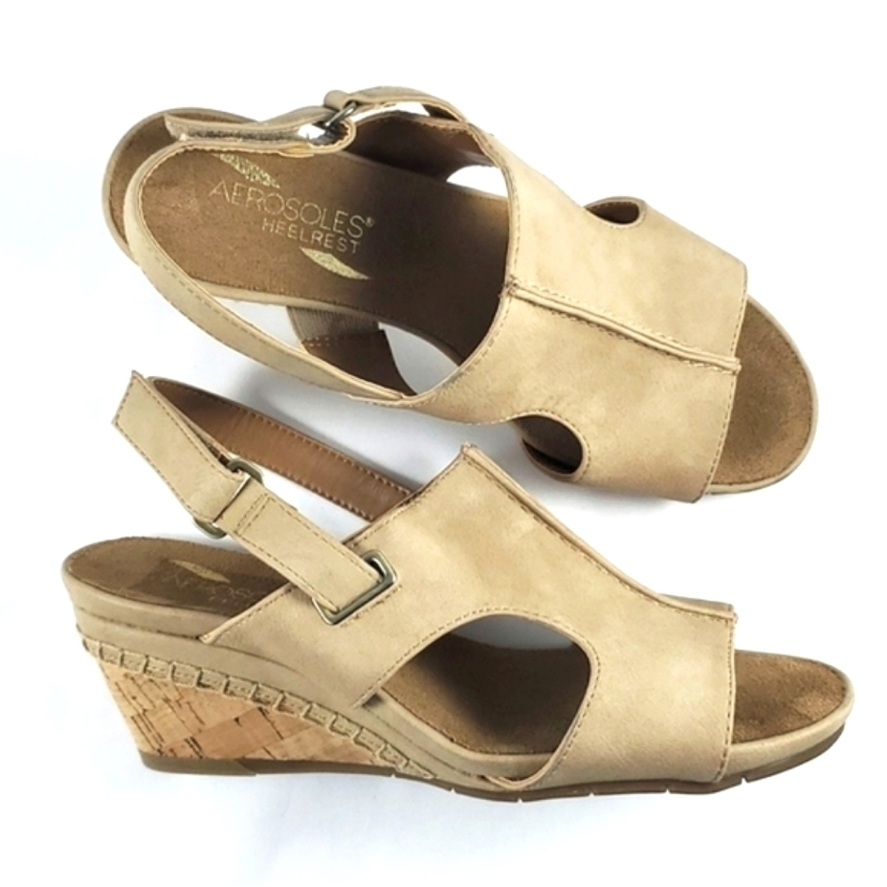 Aerosoles Heelrest Shortcake Wedge Slingback Sand Walking Sandals Size 7.5W